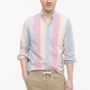 J. Crew Seersucker Multicolor Striped Long Sleeve Button Down Shirt Men's Sm